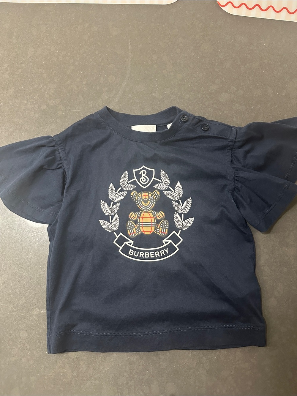 Burberry Navy Tee with Plaid Teddy Crest
